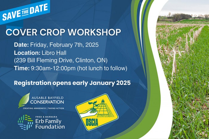 A photo of cover crops with February 7, 2025 date for workshop.