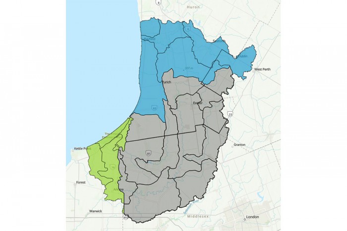 A map of Ausable Bayfield watershed and cover crop program area.