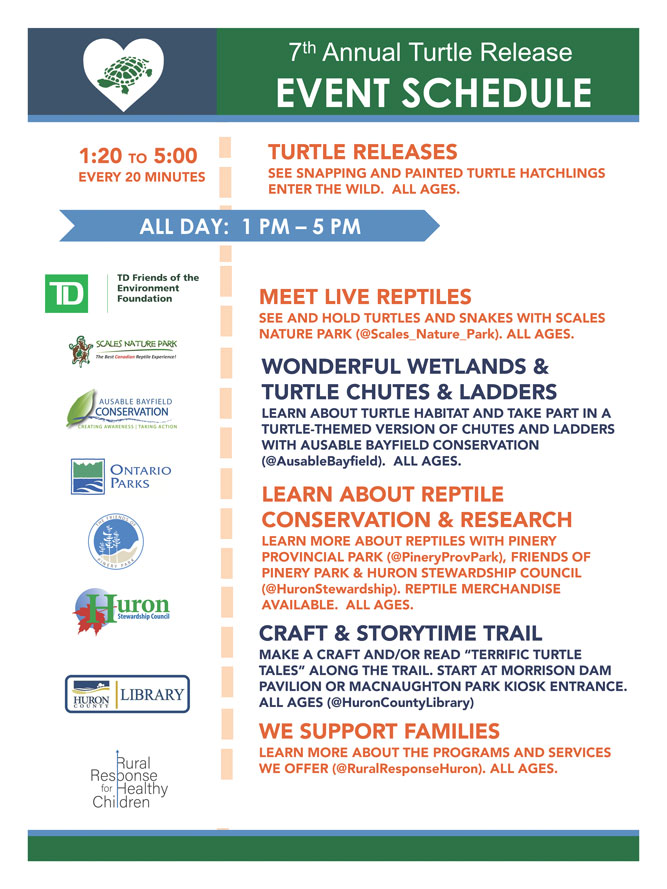 A poster for turtle event schedule.